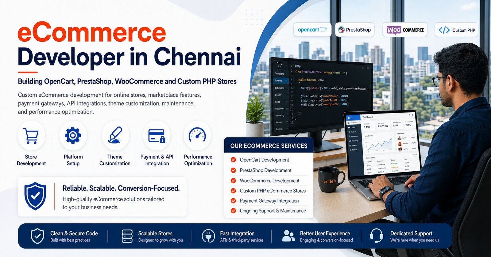 eCommerce developer in Chennai building OpenCart, PrestaShop, WooCommerce and custom PHP stores