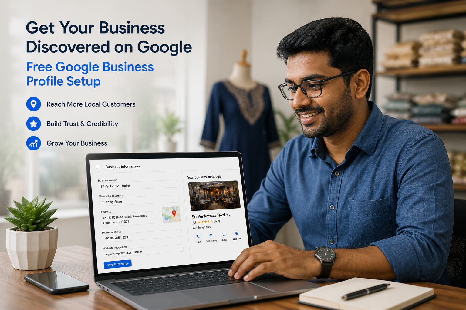 Screen-share session setting up a Google Business Profile