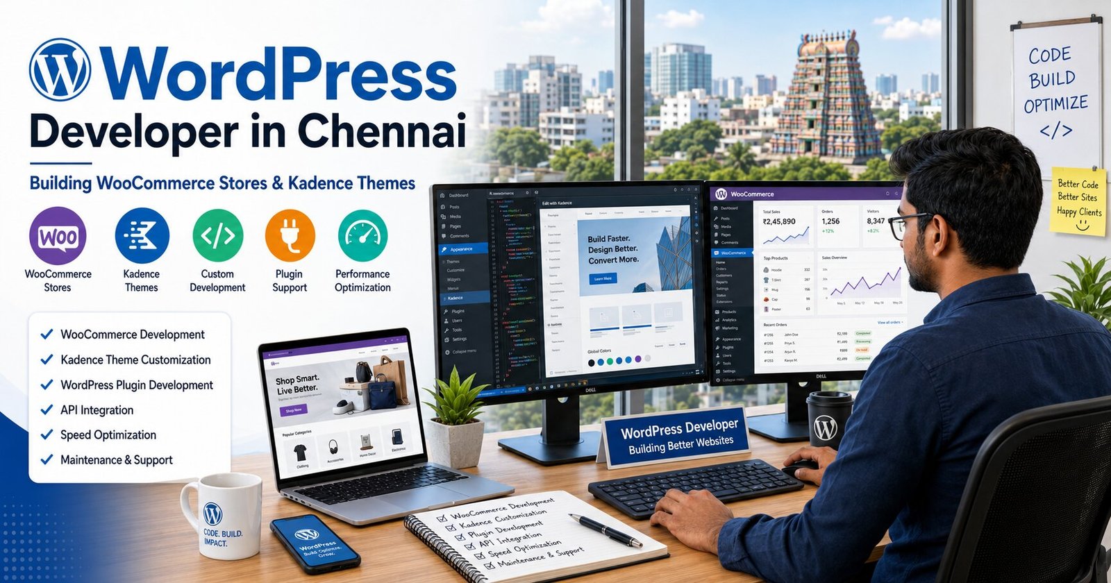 WordPress developer in Chennai building WooCommerce stores and Kadence themes